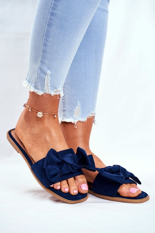 Women's Slides With Bow Navy Blue Malaysia Cheap and fashionable