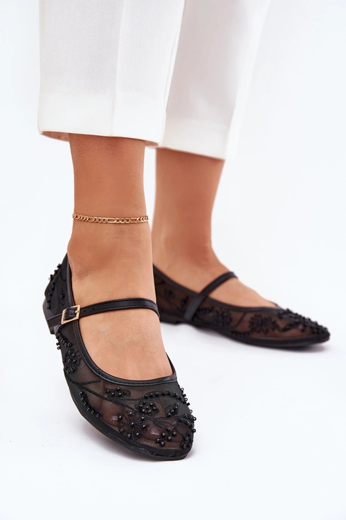 Siateczkowe Baleriny Z Haftem I Zdobieniem Czarne Tillilora