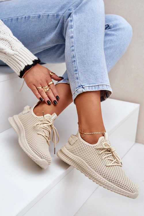 Siateczkowe Wsuwane Buty Sportowe Damskie Beżowe Harice