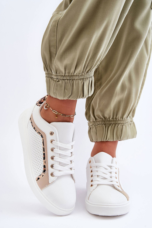Klasyczne Buty Sportowe Damskie Biało-Beżowe Amaranti
