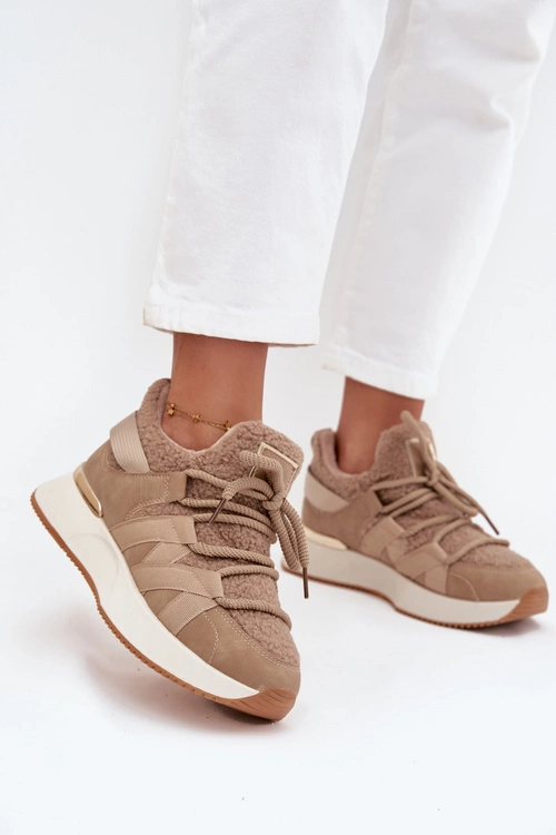Ocieplane Sneakersy Damskie Na Platformie Beżowe Juvira