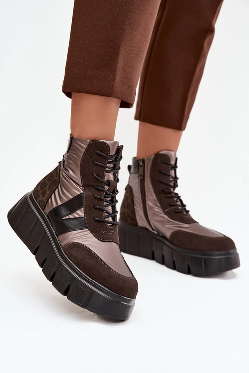 Botki Damskie Ocieplane Na Platformie Vinceza 58562 Brązowe