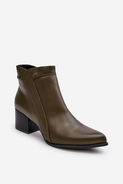 Leather Low Heel Boots Olive Cidi