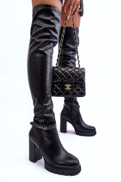Leather Over-the-Knee Boots on a Massive Heel Black Kytia