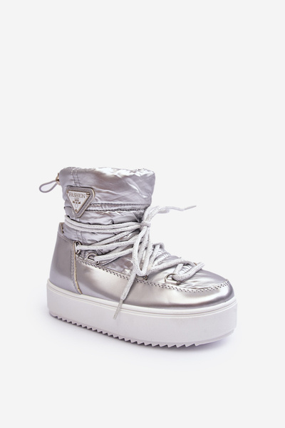 Warm Lace Up Snow Boots Silver Colina