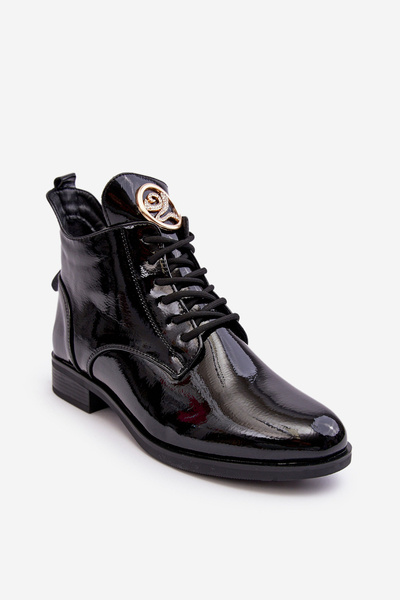 Women's Lacquered Half Shoes with Black Decoration Attiame
