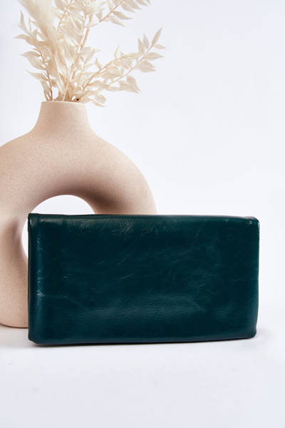 Women's Large Leather Wallet With A Zipper Green Shiness