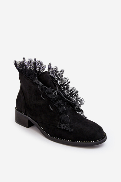 Women's Suede Boots on a Flat Heel Black Klemovia