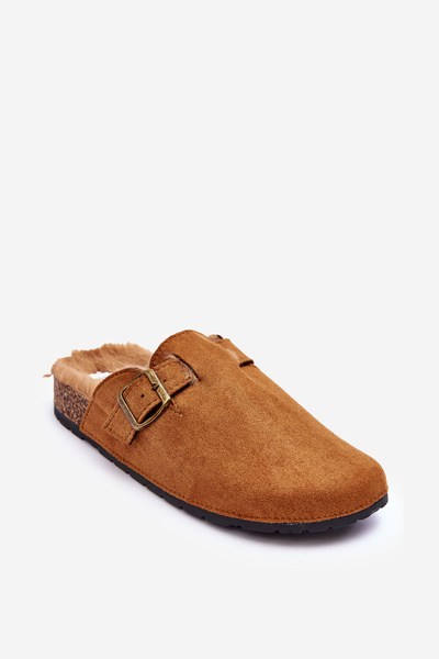 Women's Suede Mules with Faux Fur Brown Haidamia
