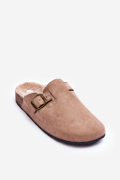 Women's Suede Slippers with Faux Fur Beige Haidamia