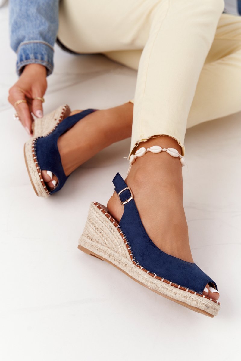 Braided Wedge Sandals Navy Blue Las Palomas | Cheap and fashionable ...