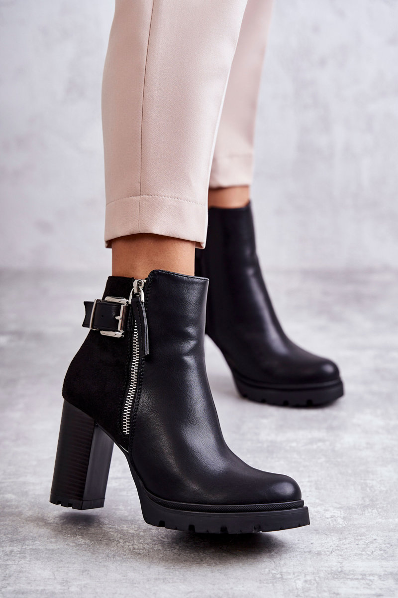 Leather Boots On High Heels With A Decorative Zipper Black Rosita ...