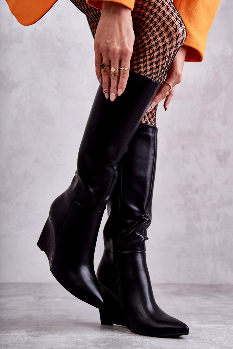 Leather Women's Wedge Boots Black Arlene Cheap and fashionable shoes