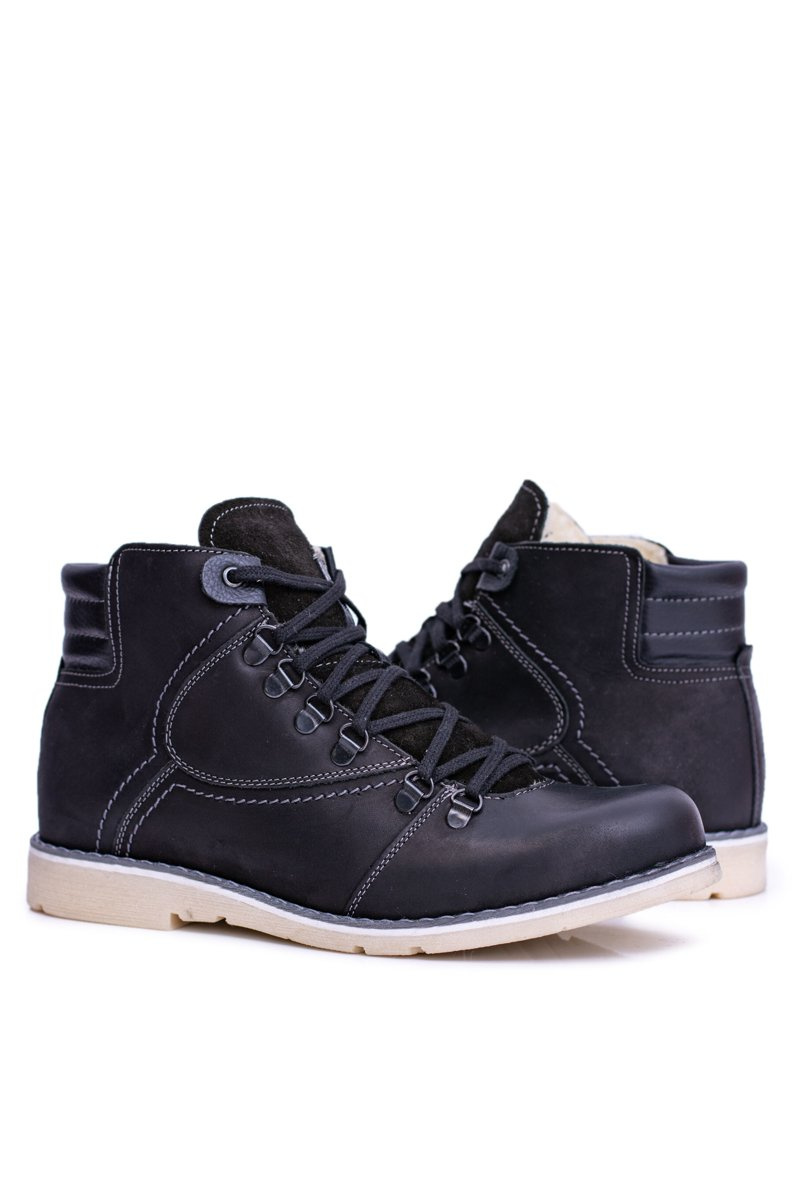 Men's Leather Boots Fleece Warmed Black Komodo 733 | Cheap and ...