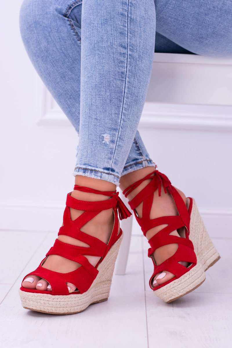 Red Suede Wedge Sandals Nowelio | Cheap and fashionable shoes at ...