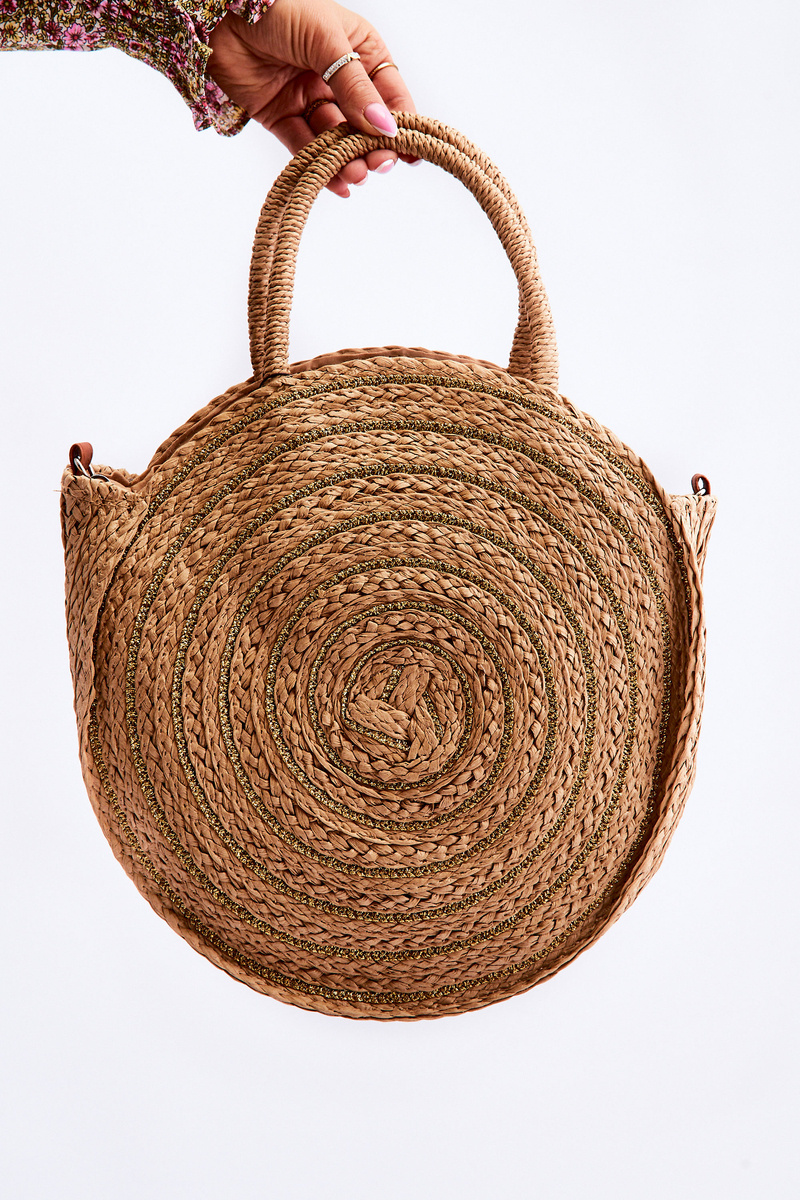 Round Messenger Bag With Shiny Thread Beige Cheap and fashionable