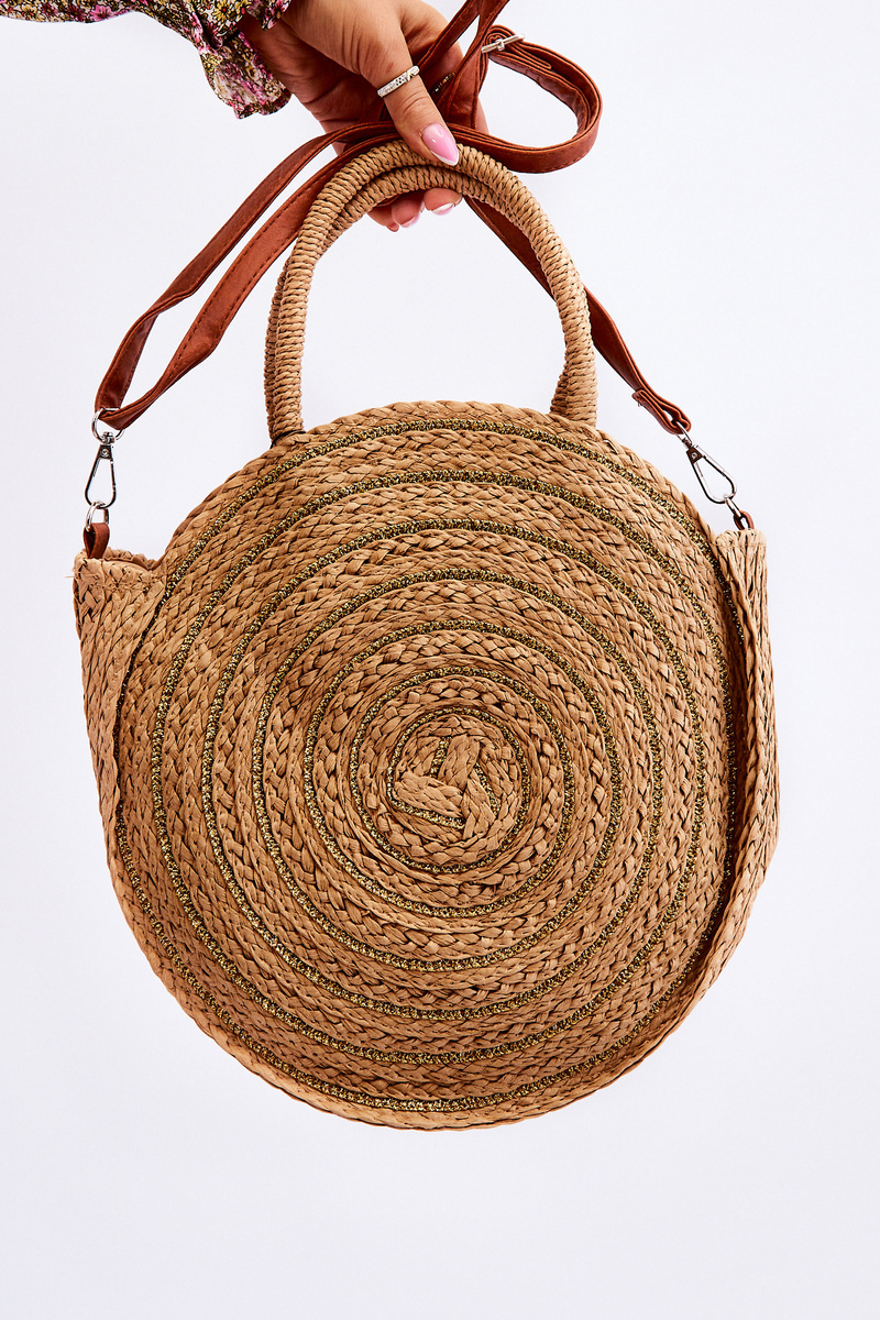 Round Messenger Bag With Shiny Thread Beige Cheap and fashionable