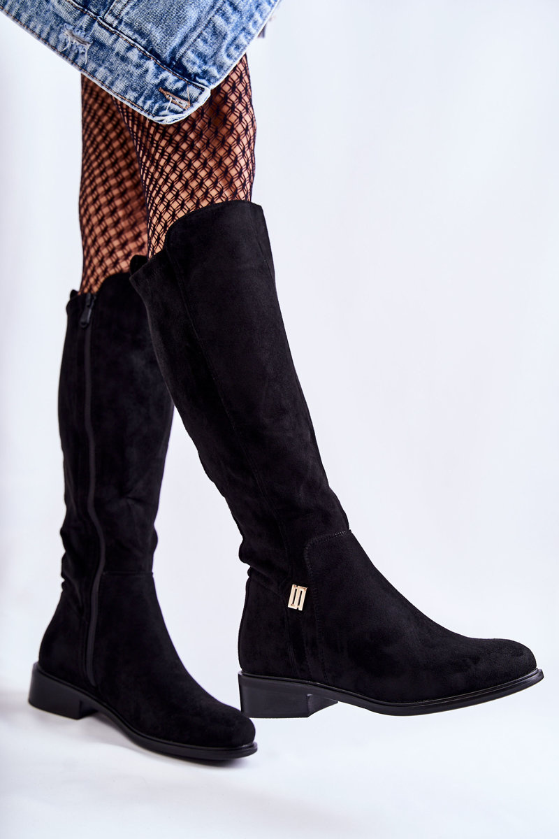 Suede Flat Boots Black Giulia Cheap and fashionable shoes at Butosklep.pl