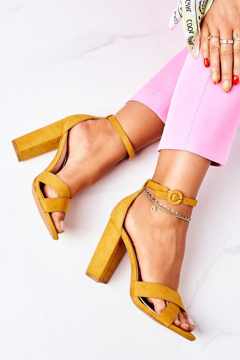 Suede High Heel Sandals Yellow Destino Cheap and fashionable shoes at
