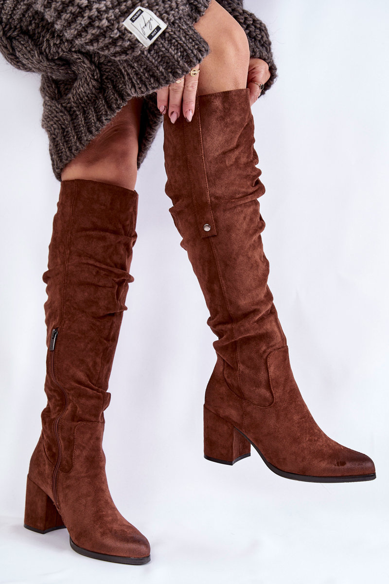 Suede Over The Knee Boots La.Fi 270065FXSU Brown Cheap and fashionable shoes at Butosklep.pl