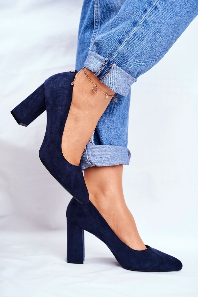 Suede Pumps On A Block Heel Sergio Leone PB216 Navy Blue Cheap and