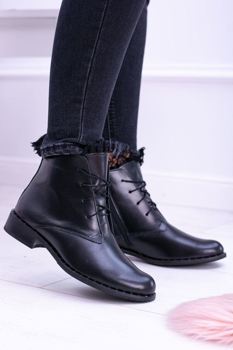 Warm Leather Black Women's Ankle Boots With A Lace Millano Cheap and