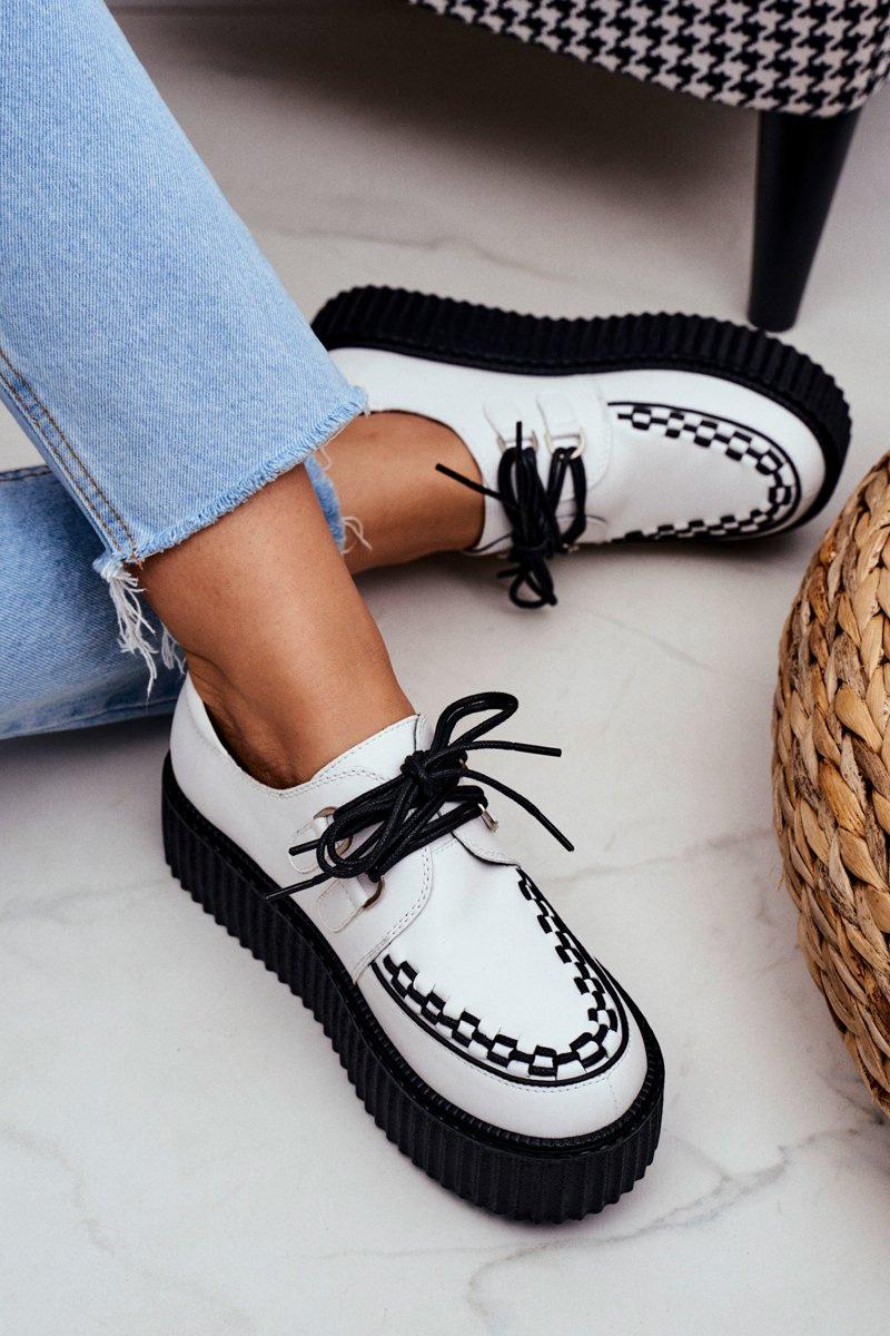 White Leather Creepers on a Platform Gocain Cheap and fashionable shoes at Butosklep.pl