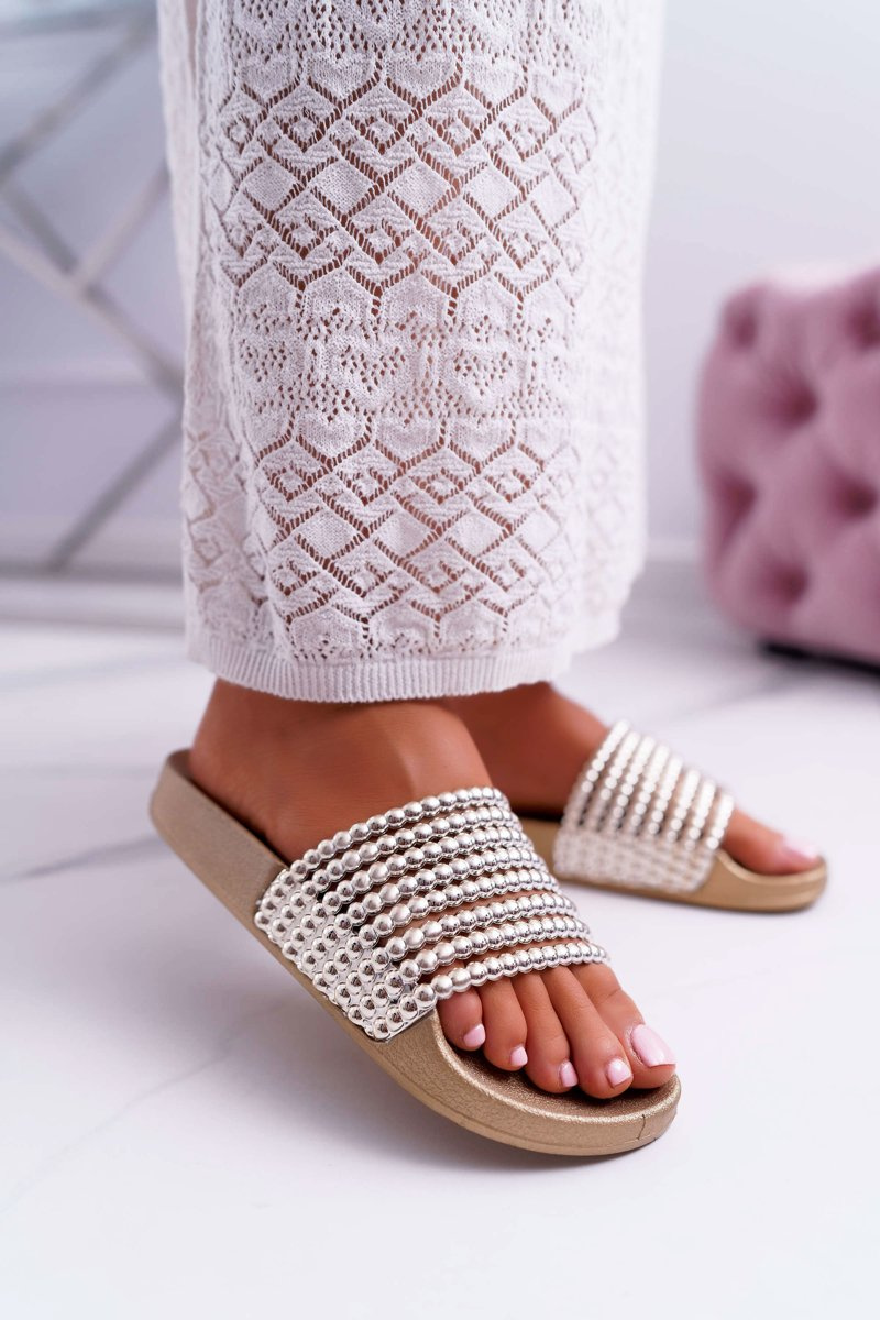 Women's Beaded Flip Flops Gold Elavi Cheap and fashionable shoes at