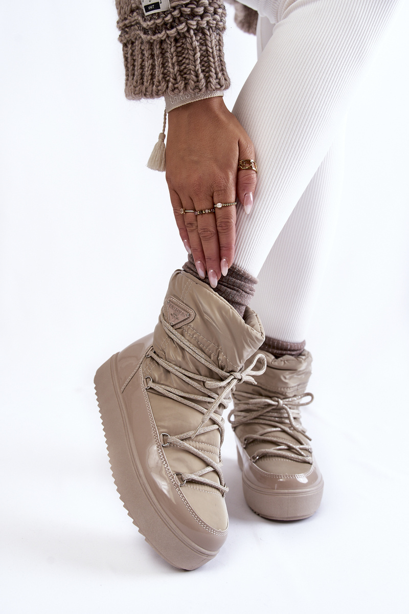 Women's Fashionable Laceup Snow Boots Beige Carrios Cheap and fashionable shoes at Butosklep.pl