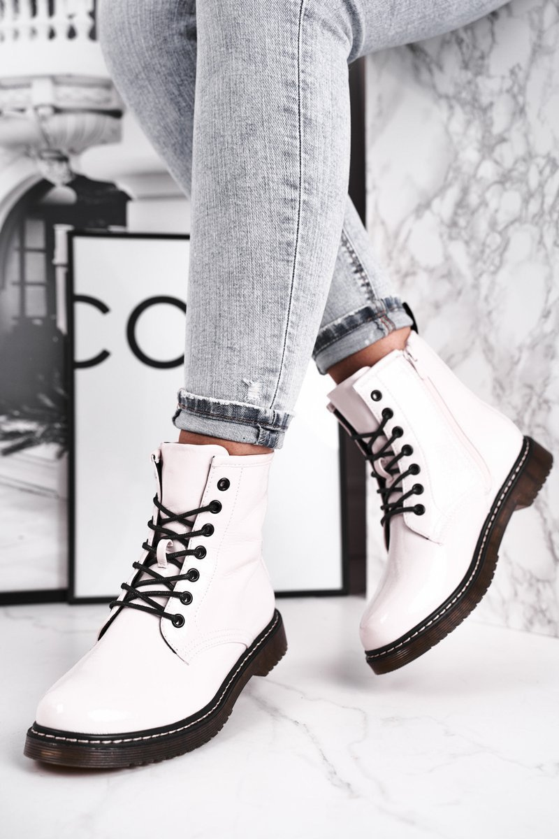 Women's Flat Boots Lacquered White Marita | Cheap and fashionable shoes ...