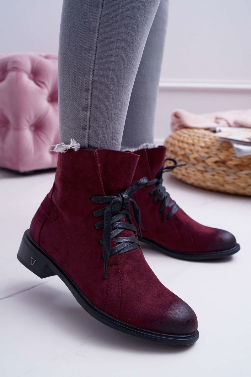 Women's Flat Heel Booties Workers Maroon Teref Cheap and fashionable