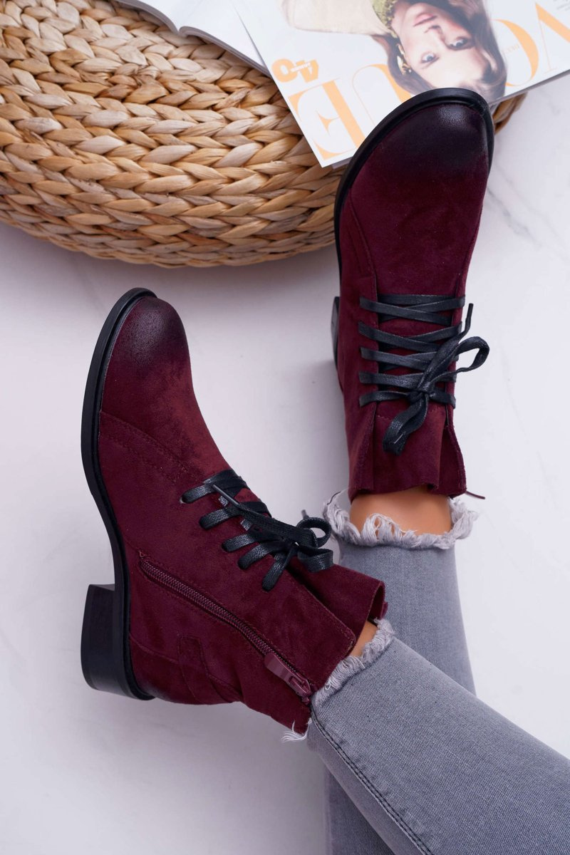 Women's Flat Heel Booties Workers Maroon Teref Cheap and fashionable