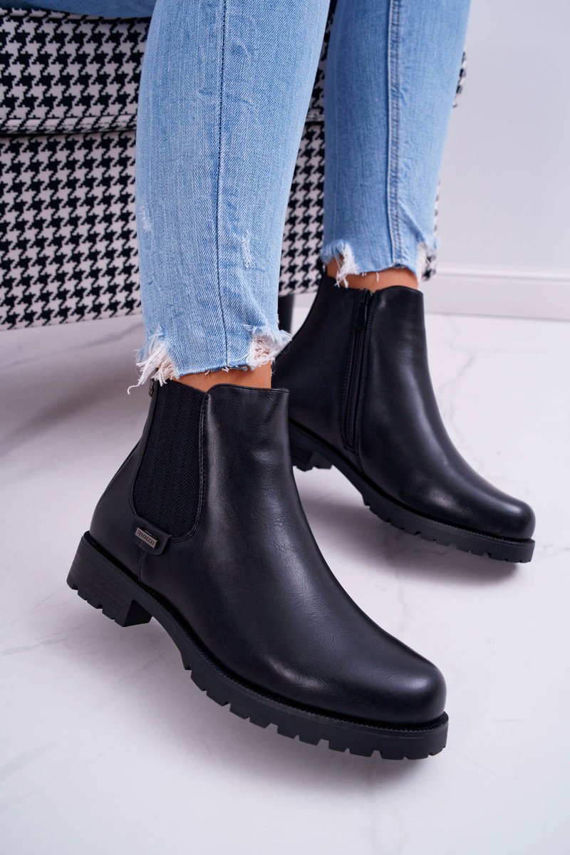 Women's Flat Heel Boots Fleece Warm Black Hertz Cheap and fashionable