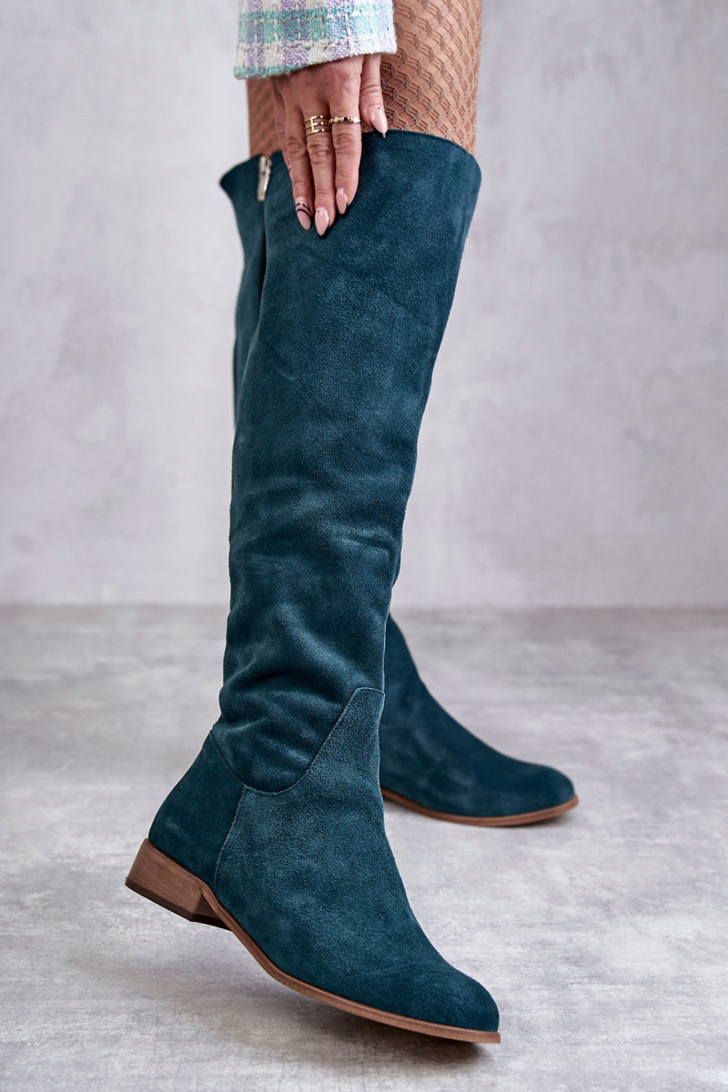 Women's Flat Heel Boots Green Isolde Cheap and fashionable shoes at