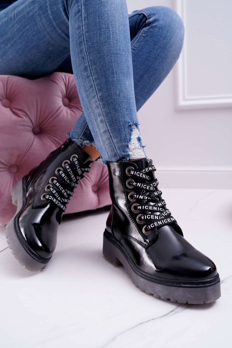 Women's Flat Heel Glans Lacquered Black Sergio Leone Boots TR726 ...