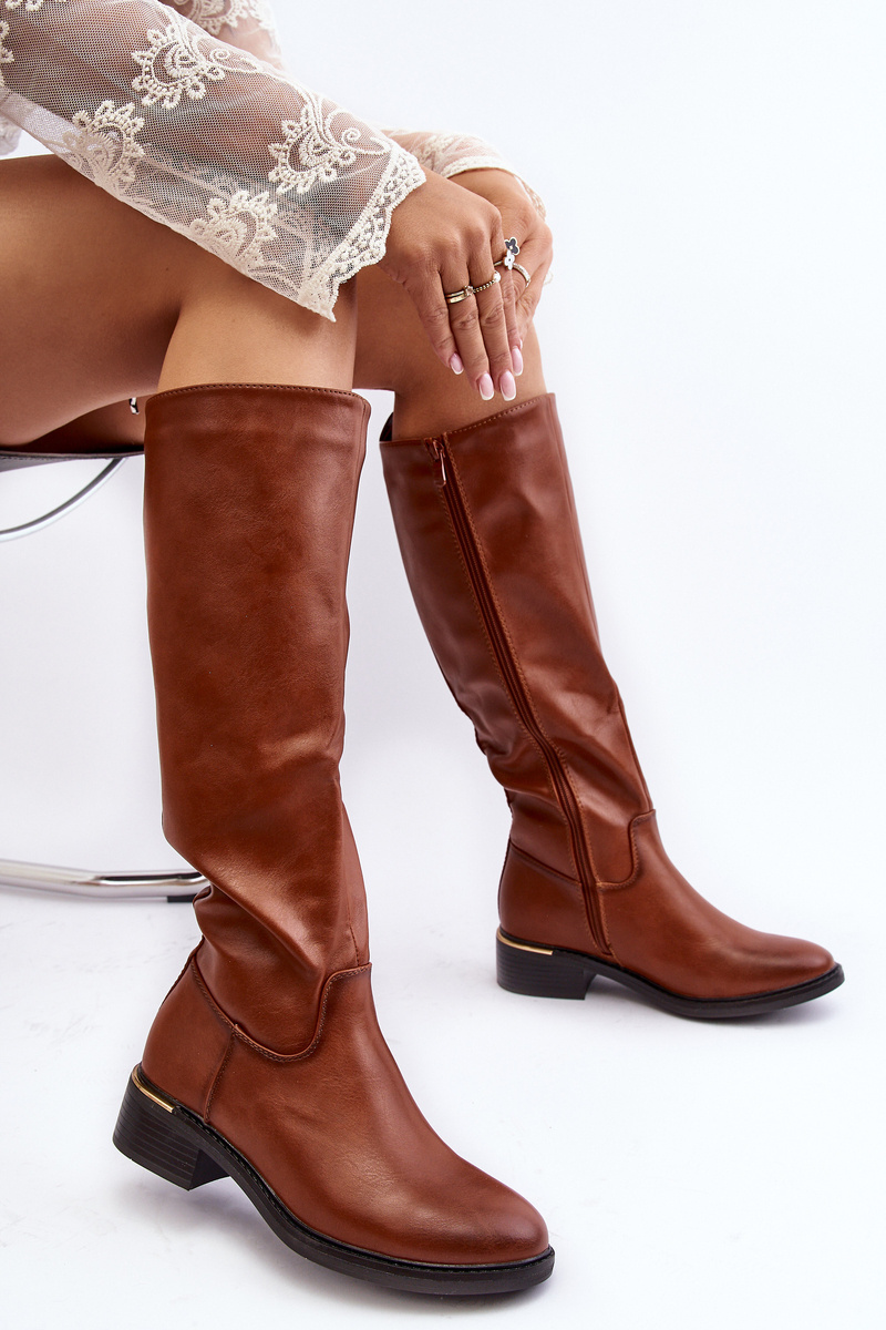 Women's Flat Heel Knee High Boots Brown Aviare Cheap and fashionable shoes at Butosklep.pl