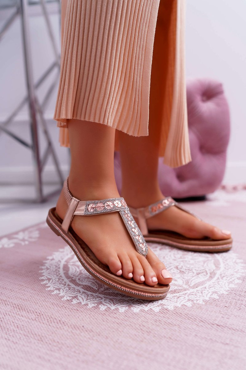 Women's Flat Slipon Sandals With Zircons Champagne Mabellena Cheap