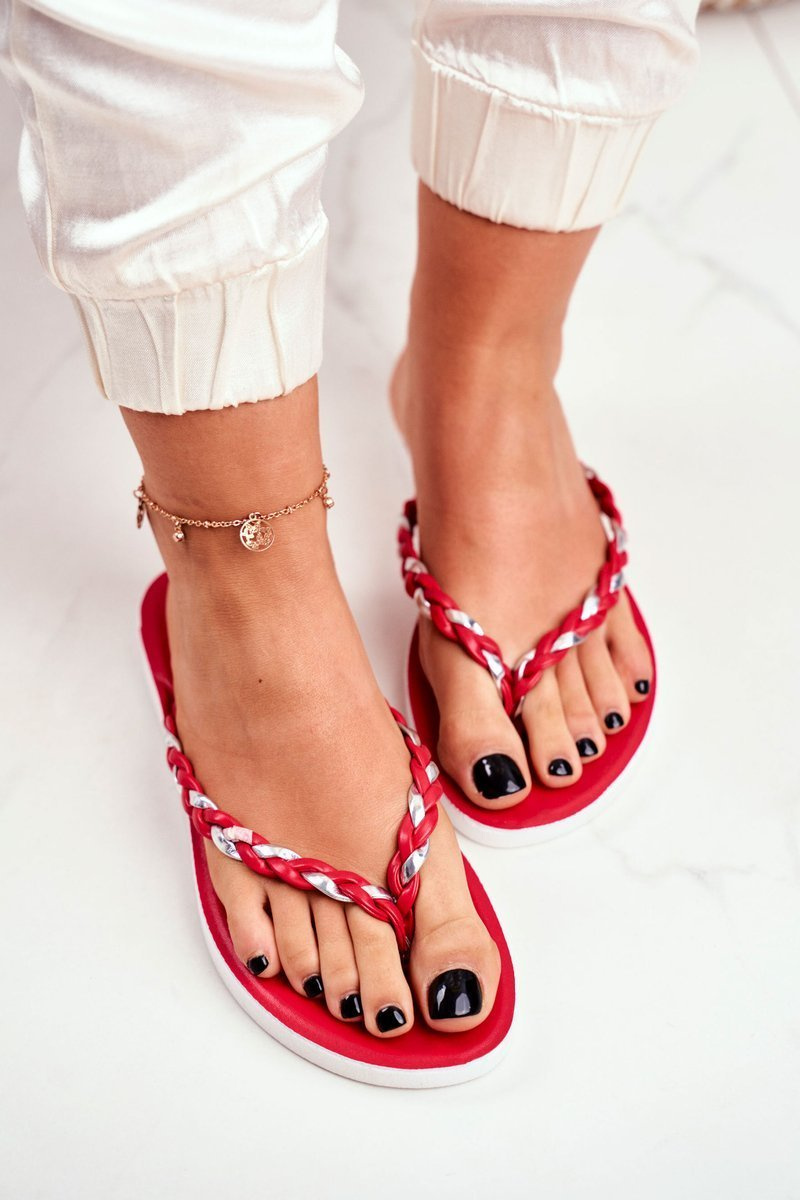 Women S Flip Flops Braided Strap Red Peggie Cheap And Fashionable Shoes At Butosklep Pl