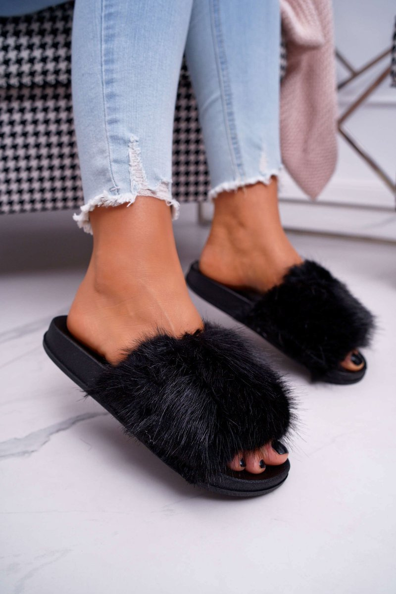 Women's Flip Flops with Fur Black NiceFur Cheap and fashionable shoes