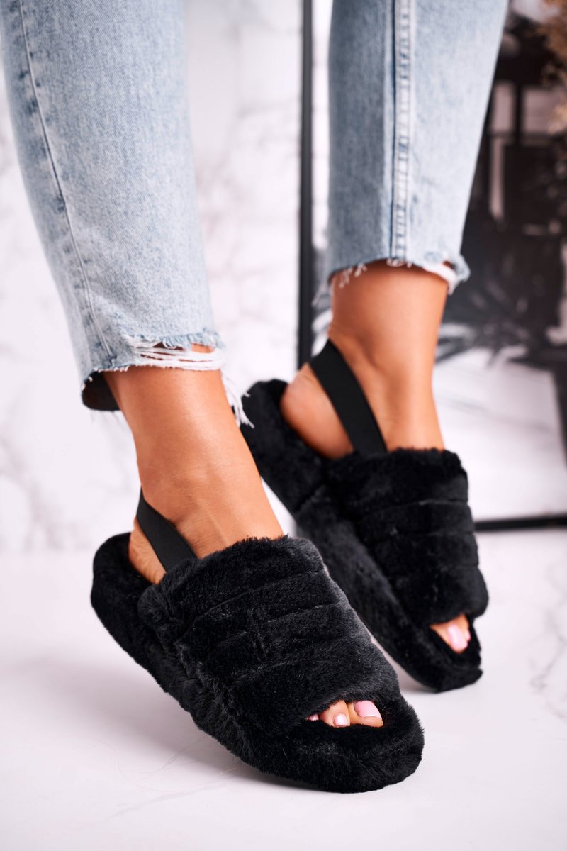 Women's Furry Slippers on the Platform Black Snowflake | Cheap and ...