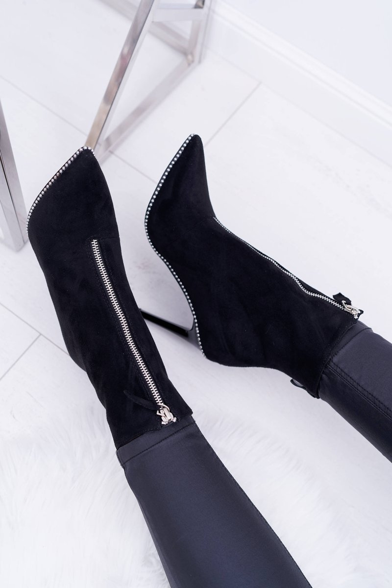 Women's Heeled Boots Lu Boo Two Zipper Suede Black Suzy Cheap and