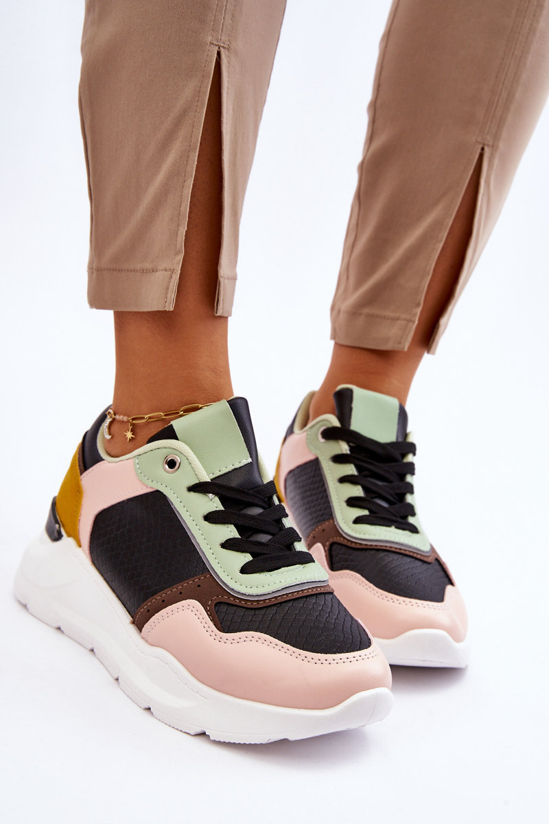 Women's Leather Platform Sneakers Black And Green Chaya Cheap and