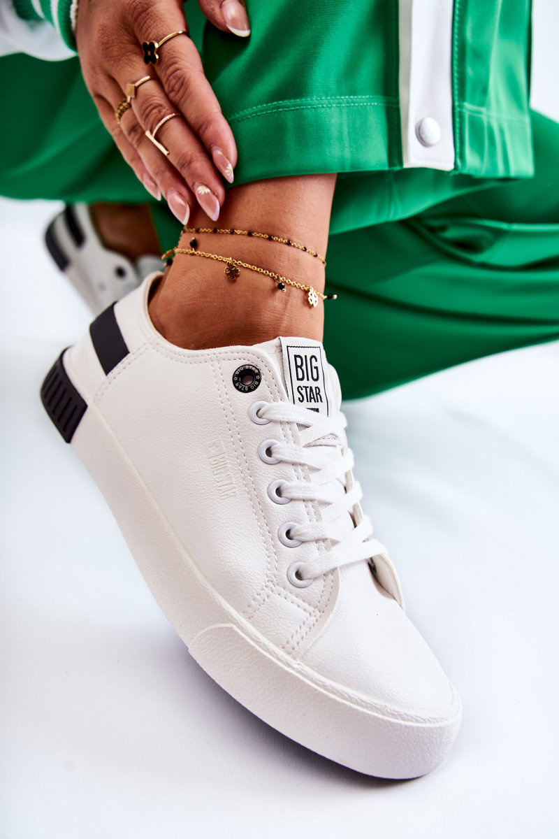 Women's Leather Tennis Shoes BIG STAR FF274175 WhiteBlack Cheap and