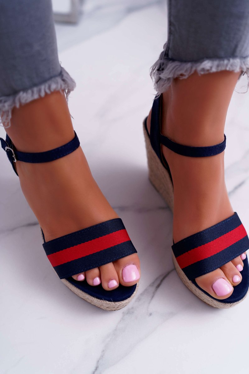 Eng Pl Womens Sandals On Wedge Linen Navy Blue Renew 8705 4 