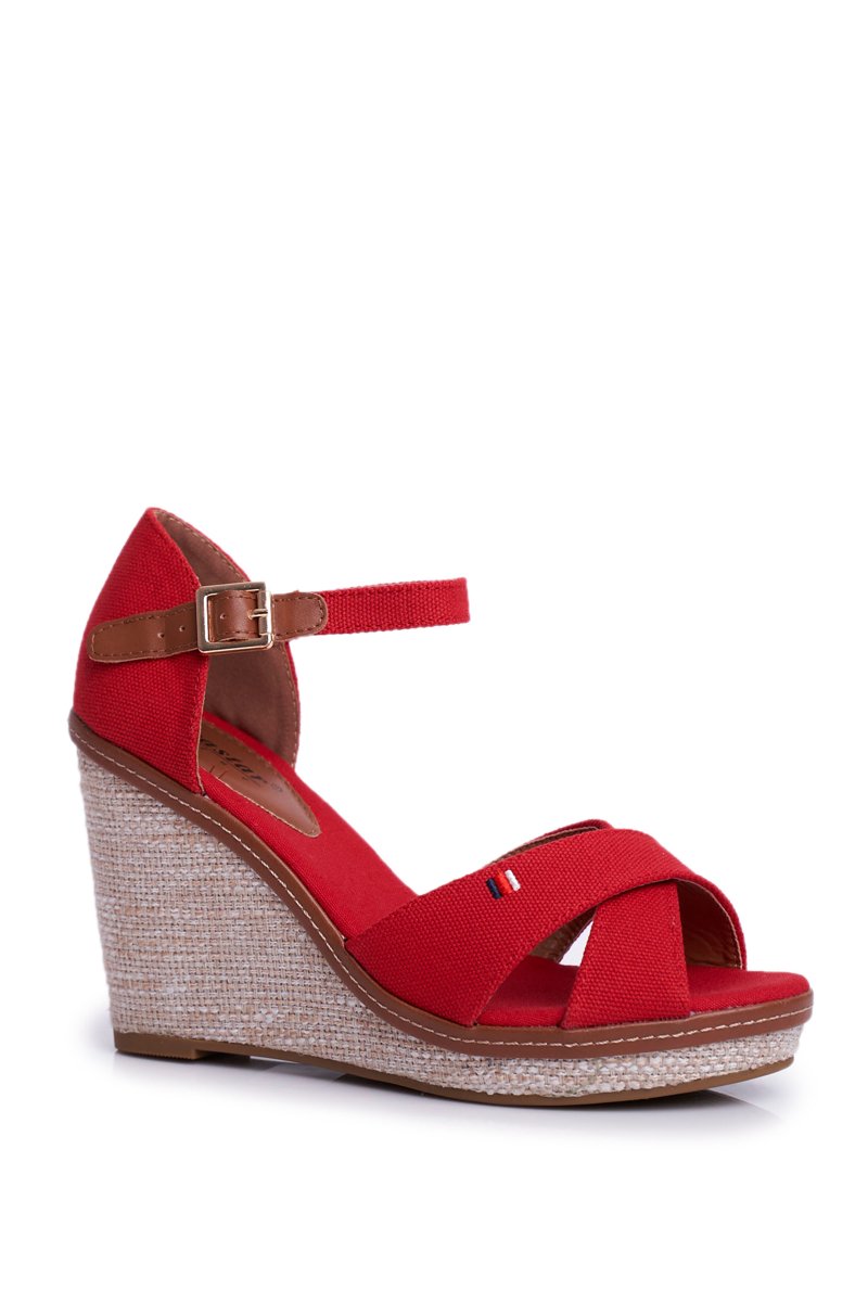 6w womens red wedge sandals