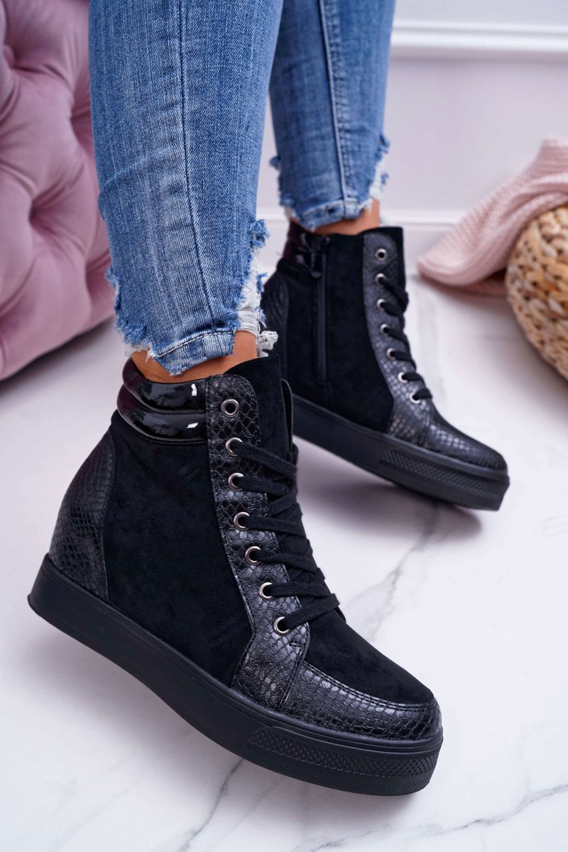 Women's Sneakers Hidden Wedge Black Ferrer | Cheap and fashionable ...