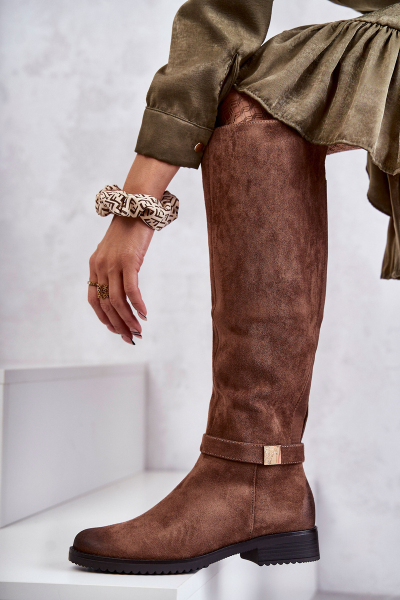 Women's Suede Flat Heel Boots Brown Henrike Cheap and fashionable