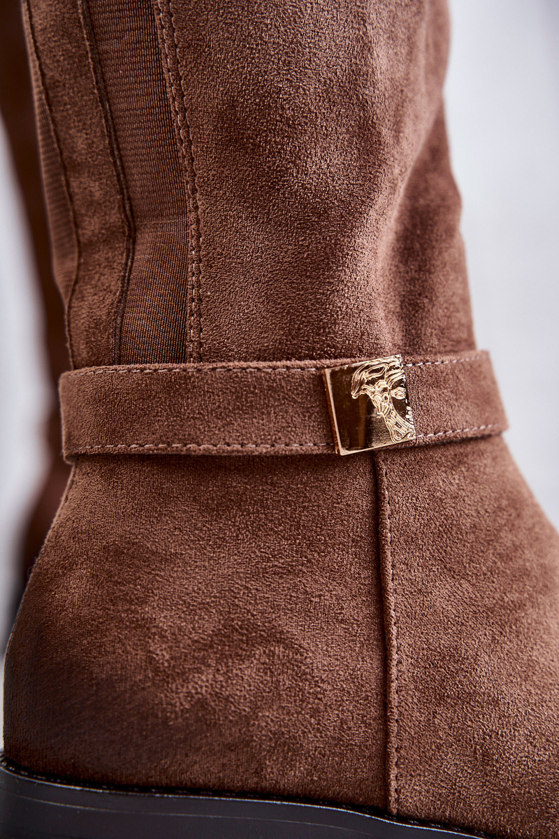 Women's Suede Flat Heel Boots Brown Henrike Cheap and fashionable