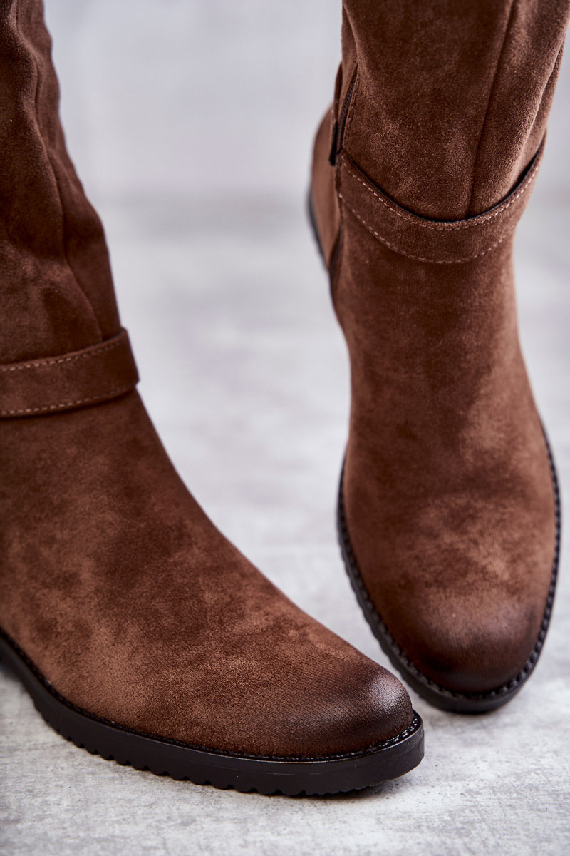 Women's Suede Flat Heel Boots Brown Henrike Cheap and fashionable