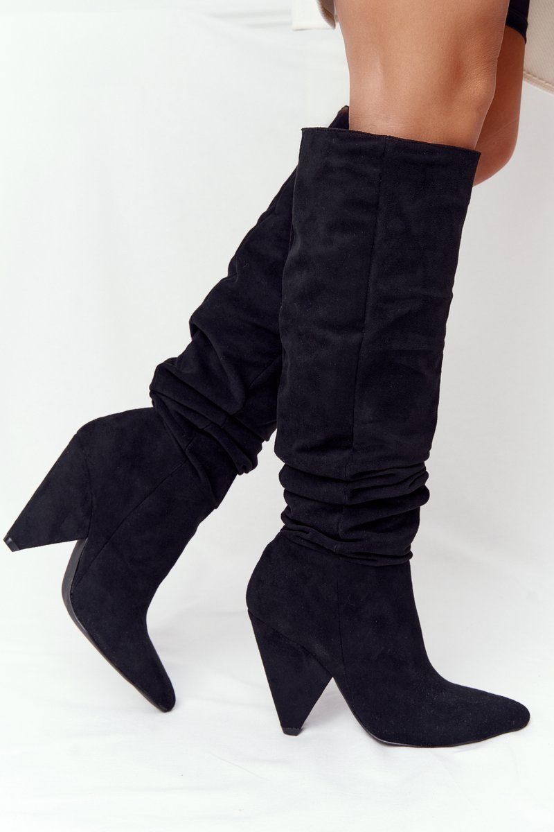 Women's Suede Knee Boots Lu Boo Black | Cheap and fashionable shoes at ...